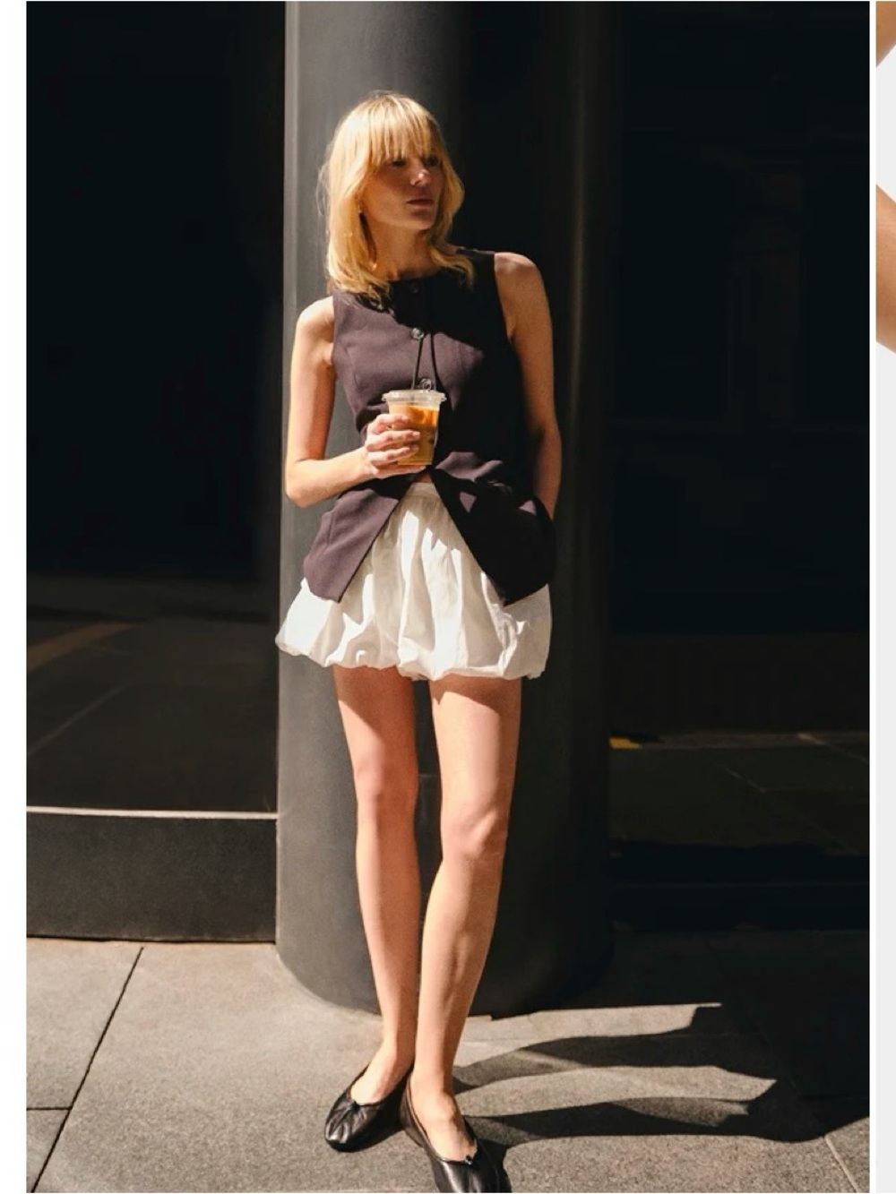AFRM WHITE Bubble hem cotton shorts - Picture 2 of 5
